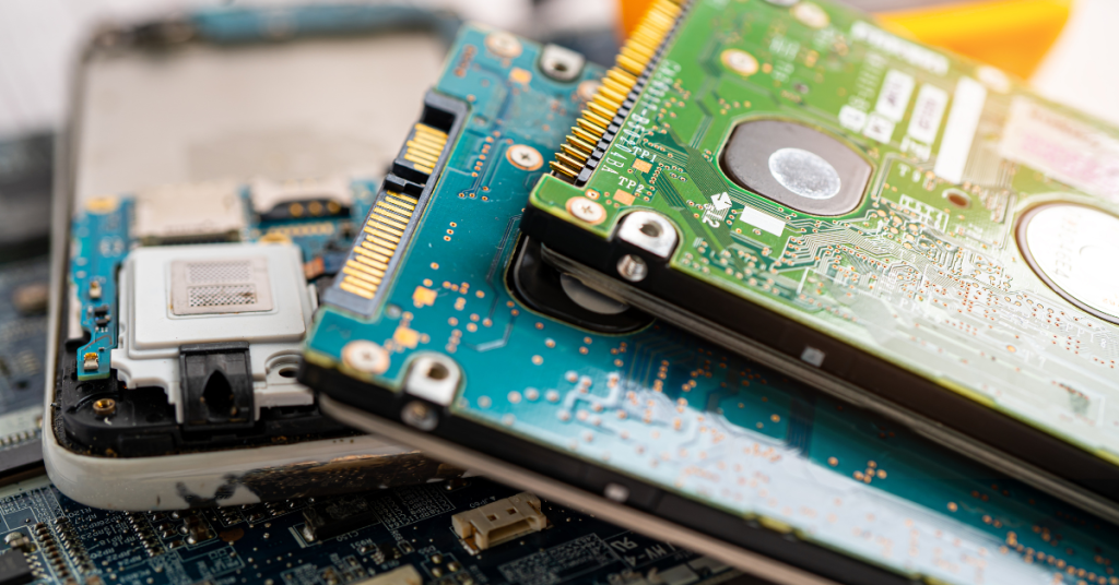 A pile of electronic circuit boards ready for recycling.