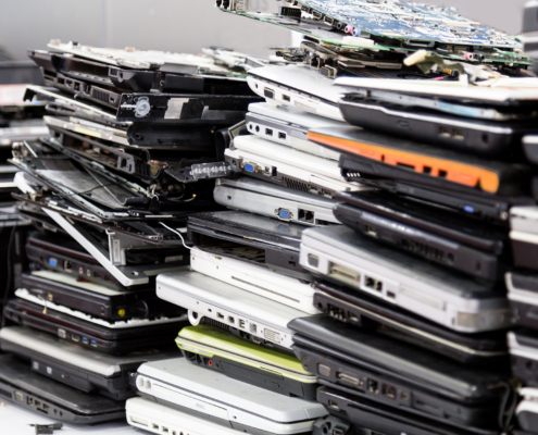 Stack Of Old, Broken And Obsolete Laptop Computer For Repair